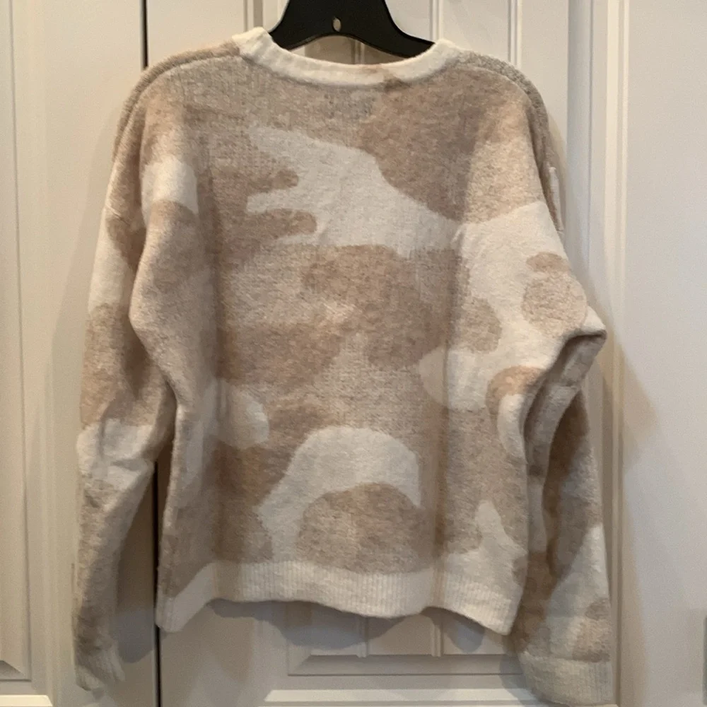 LUCKY BRAND Cream Tan Cozy Camo Sweater S - Picture 6 of 7